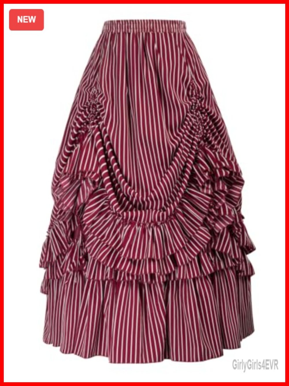 Victorian Gothic Steampunk Striped Ruffled Full Skirt Drawstring